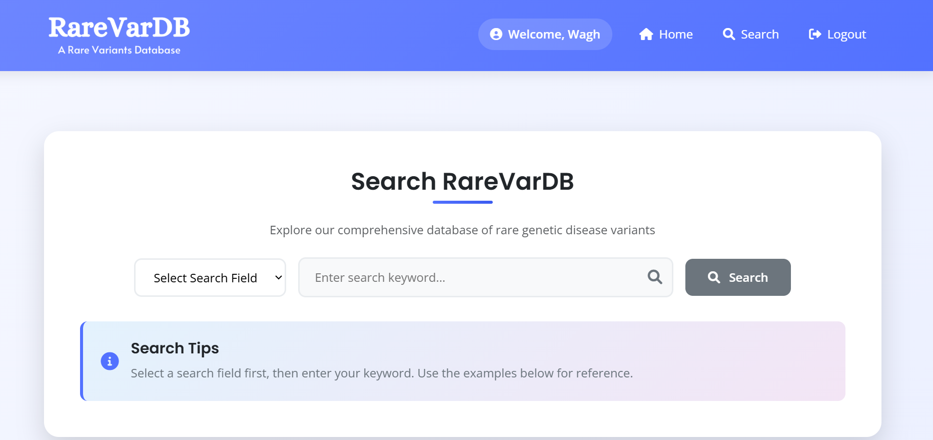 RareVarDB Search Interface for rare disease genes and variants